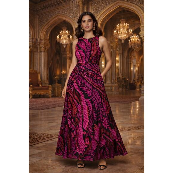 Sam Edelman Black Pink Embroidered Maxi Dress Size 6 NWT MSRP $169 - Picture 3 of 9